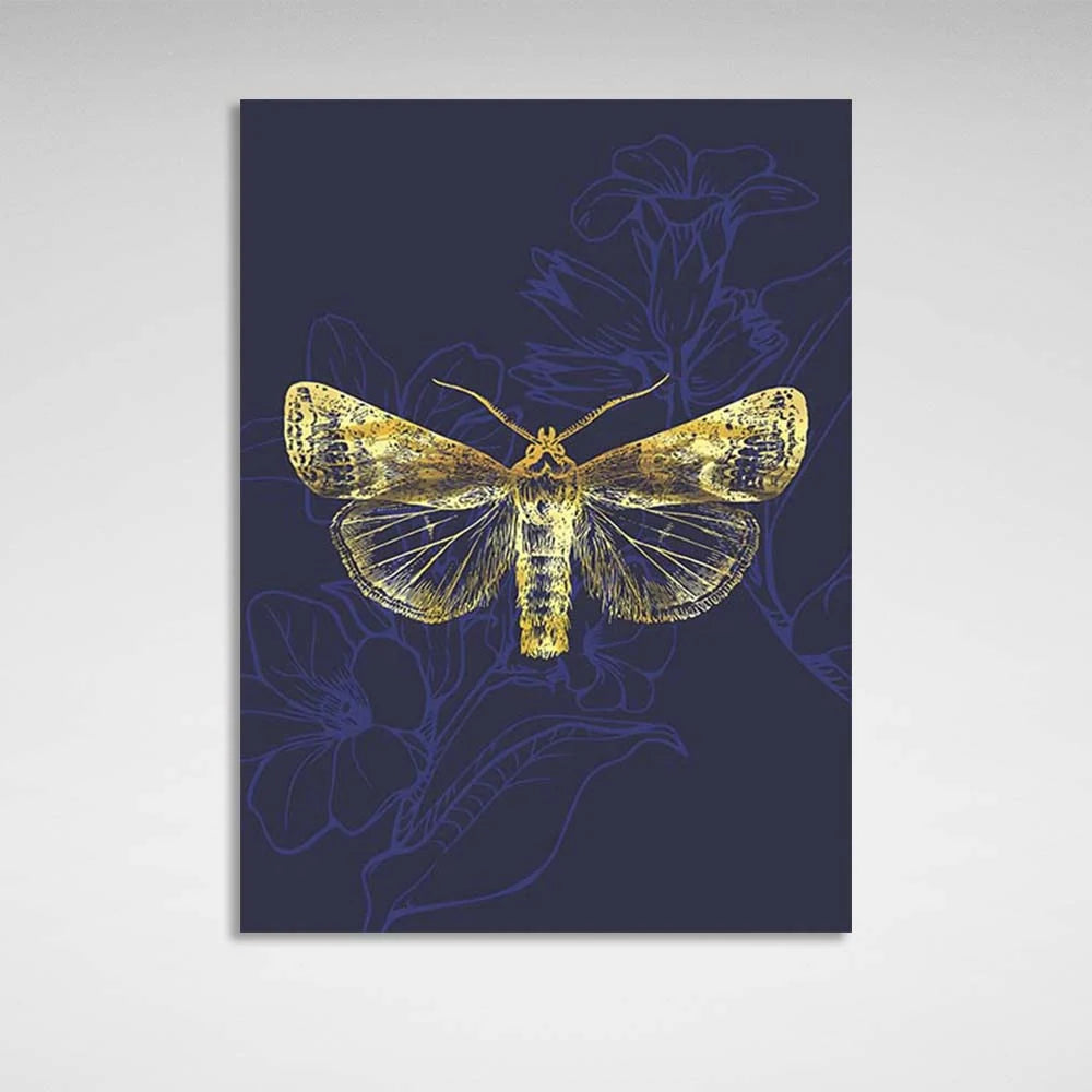 Leinwandbild „Goldene Eule Highward“ auf dunkelblauem Hintergrund