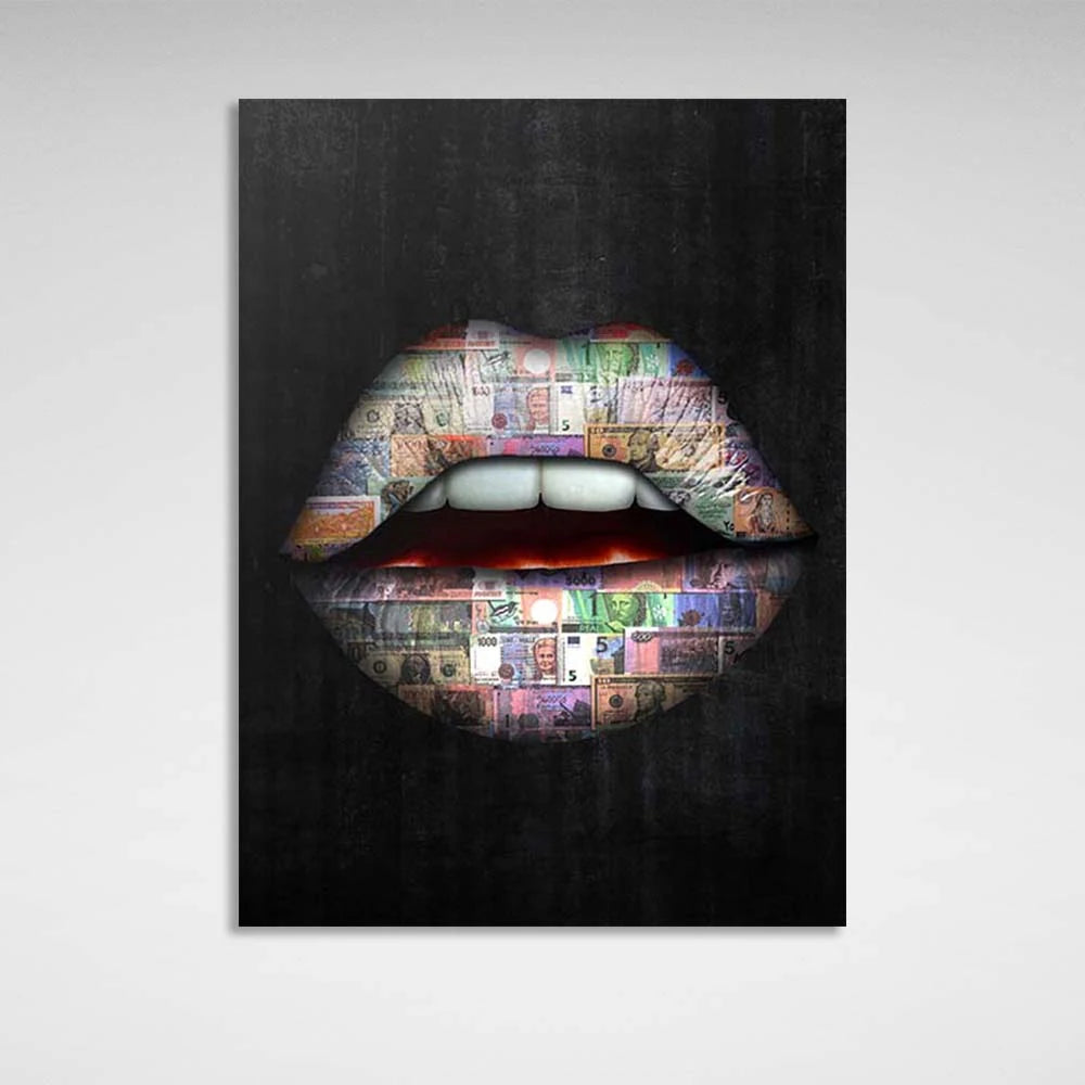 Canvas Wall Art Print Lips Money of the world