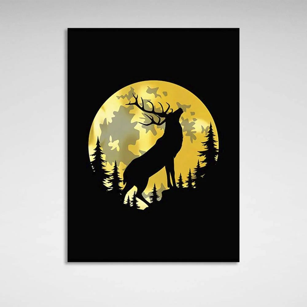 Leinwandbild Hirsch vor dem Hintergrund des goldenen Mondes