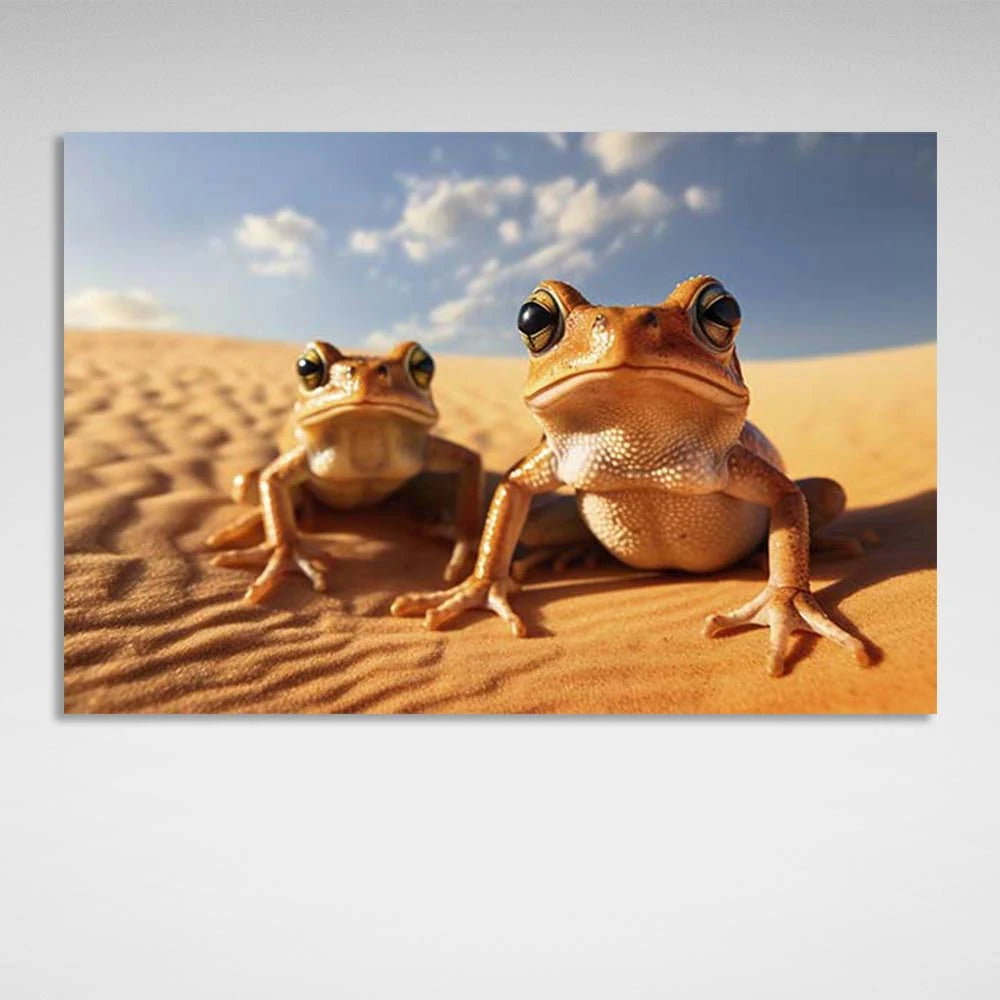 Leinwandbild Zwei Frösche im Sand