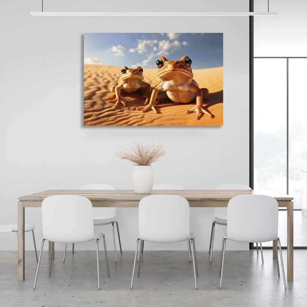 Leinwandbild Zwei Frösche im Sand
