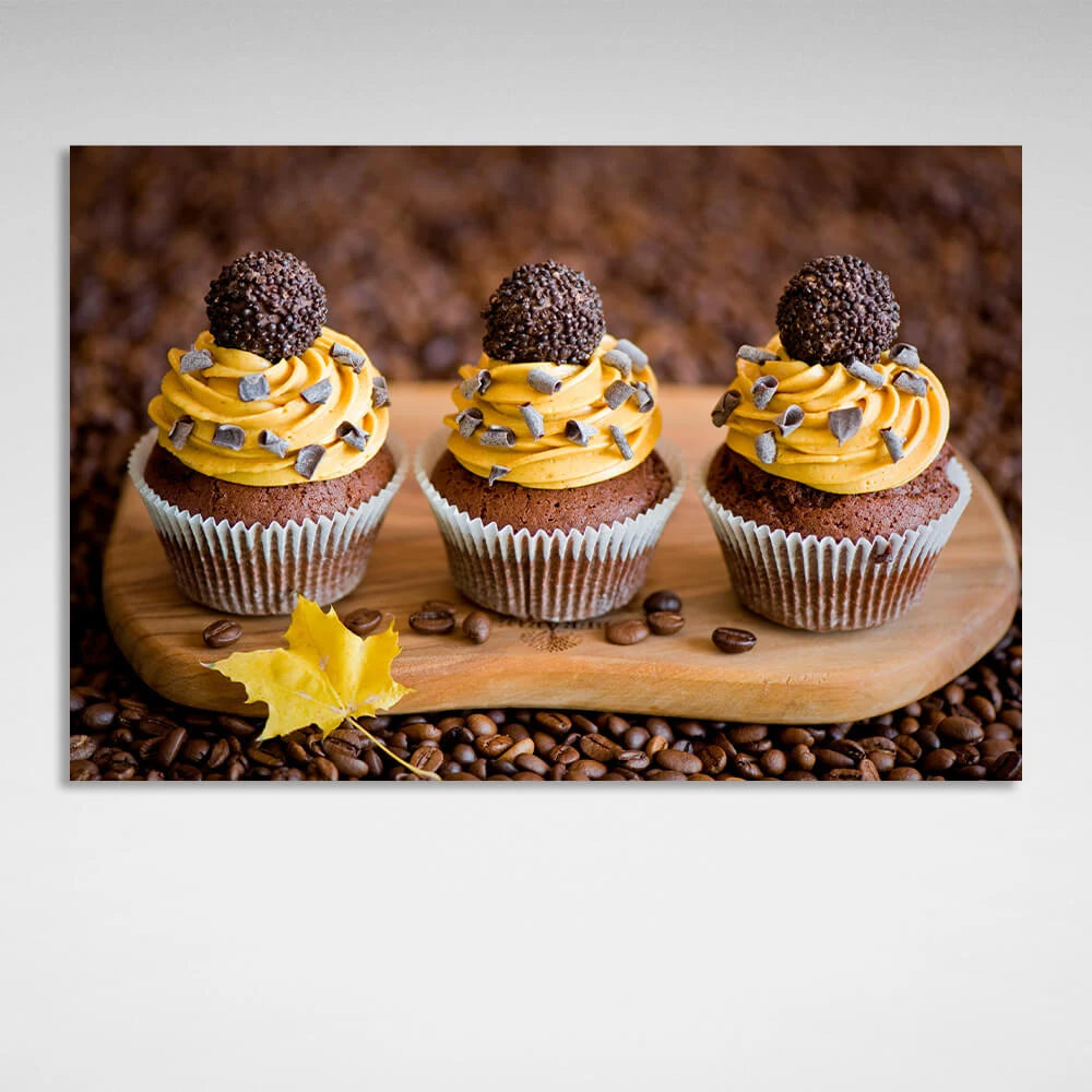 Schokoladen-Cupcakes mit Sahne, Leinwandbild, Wandbild für die Küche