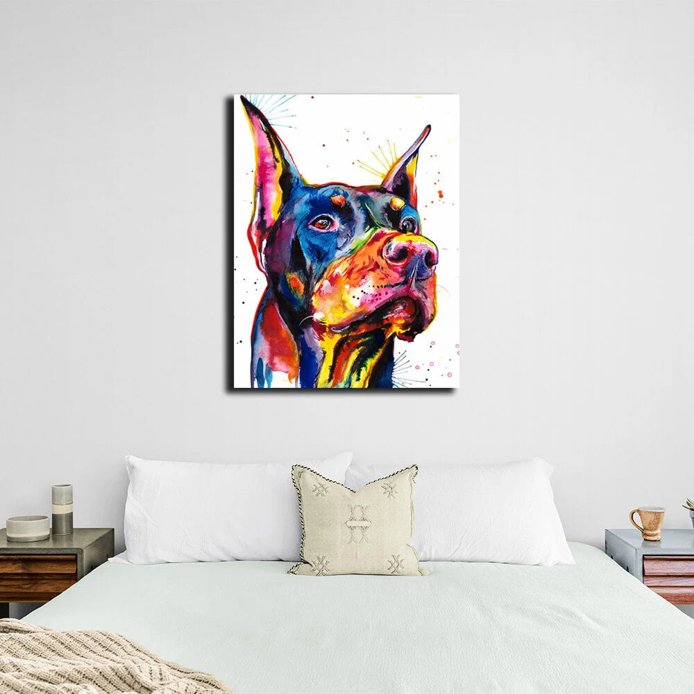 Kunstdruck auf Leinwand mit Dobermann-Motiv
