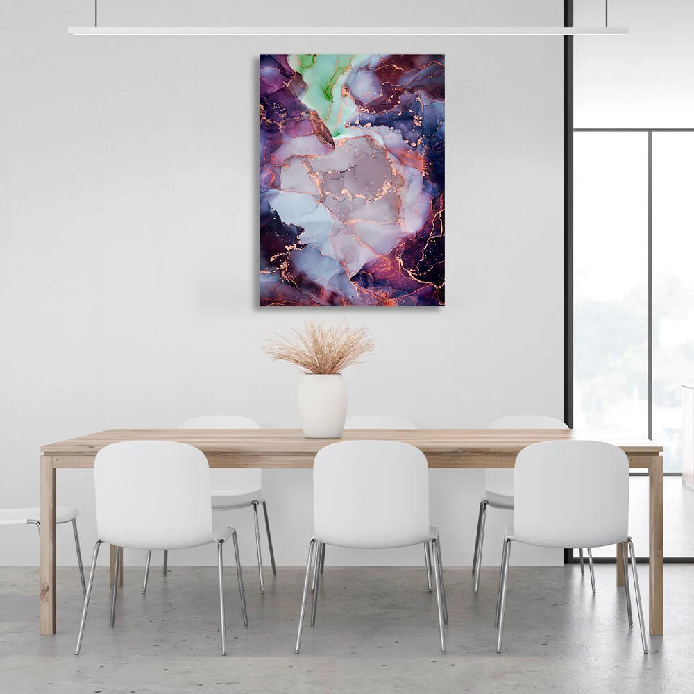 Dark blue with gold elements Abstraction Canvas Wall Art Print