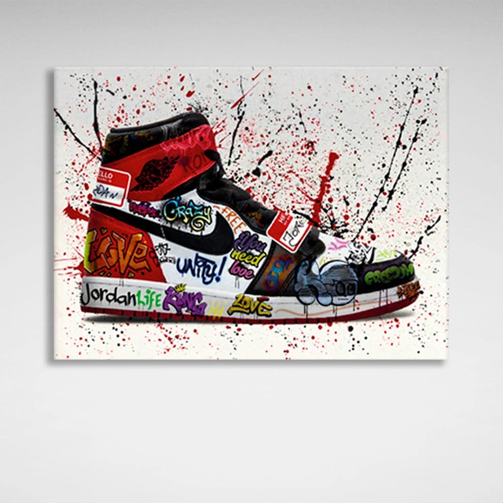 Crocs in bright splotches of paint Canvas Wall Art Print