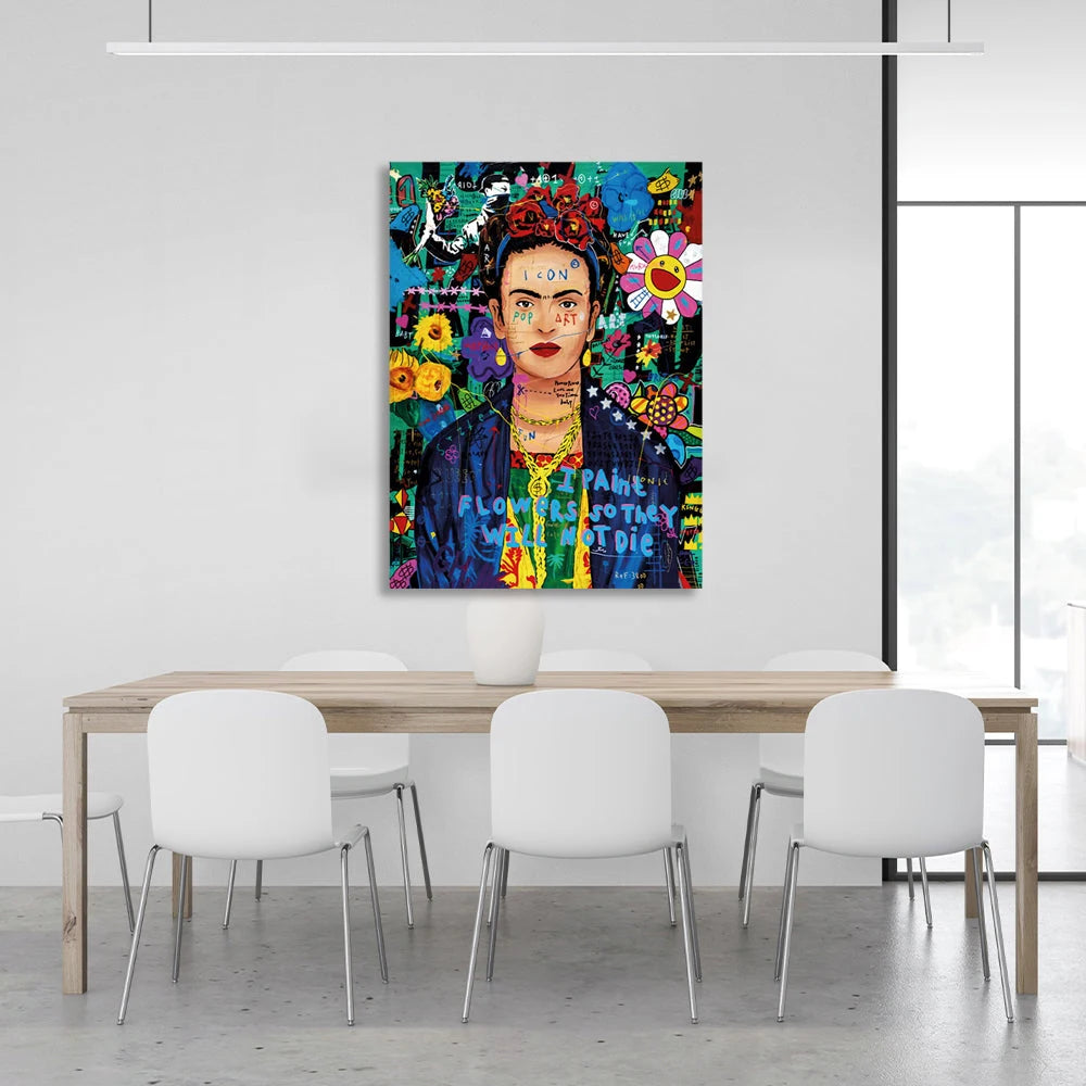 Frida Kahlo graffiti Canvas Wall Art Print