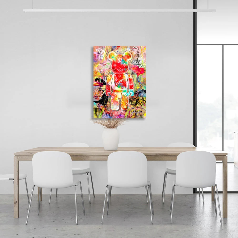 Graffiti bear figurine Canvas Wall Art Print