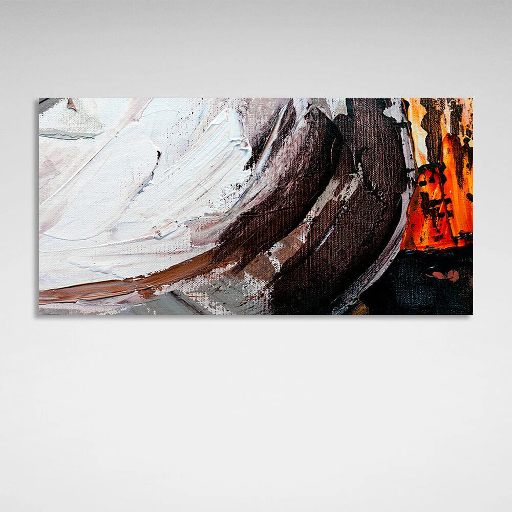 Horizontal abstract in orange, black brown and white colors Abstraction Canvas Wall Art Print