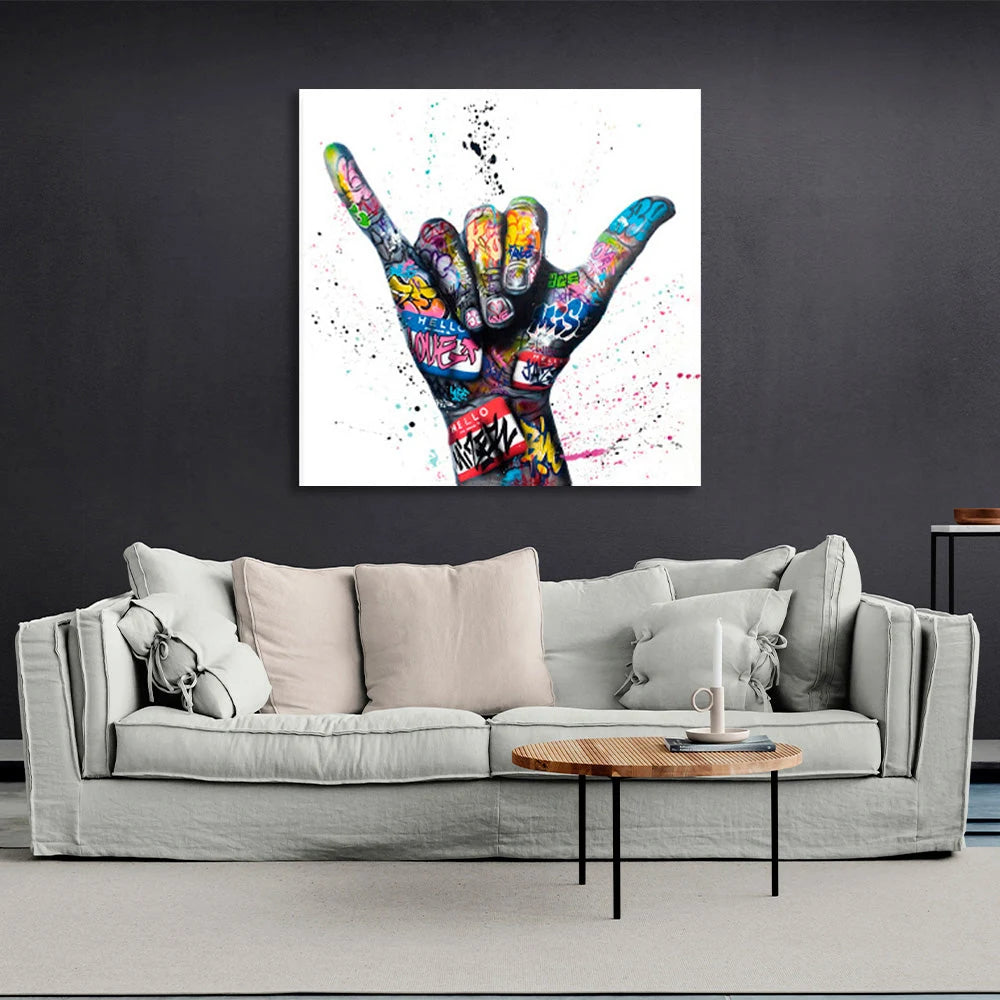 Hand in bright colors on a white background Canvas Wall Art Print