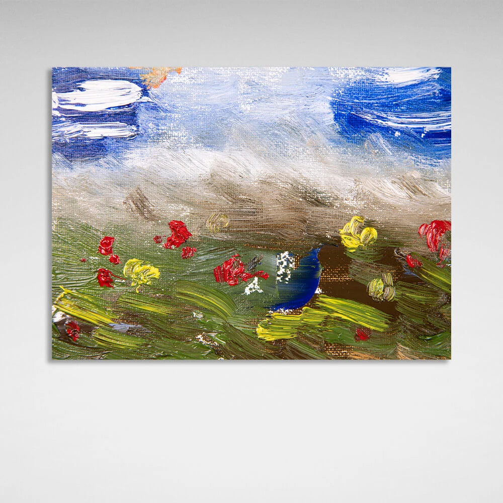 Leinwandbild „Innenraum, abstraktes Feld mit Blumen“