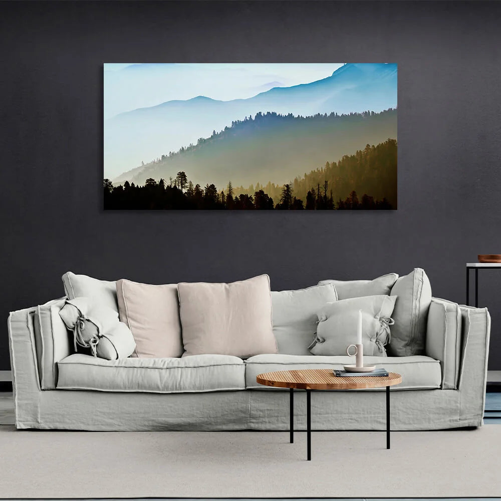 Leinwandbild „Landschaft, Wald und Berge“