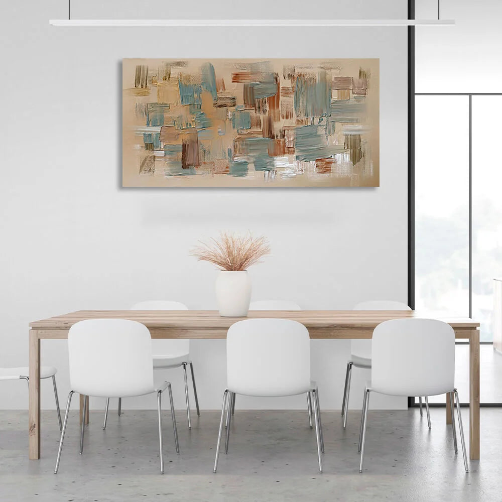 Light brown abstract with blue and dark brown details Abstraction Canvas Wall Art Print