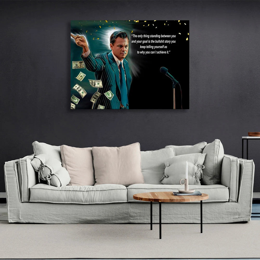 Leonardo DiCaprio und eine motivierende Inschrift Motivierender Leinwanddruck