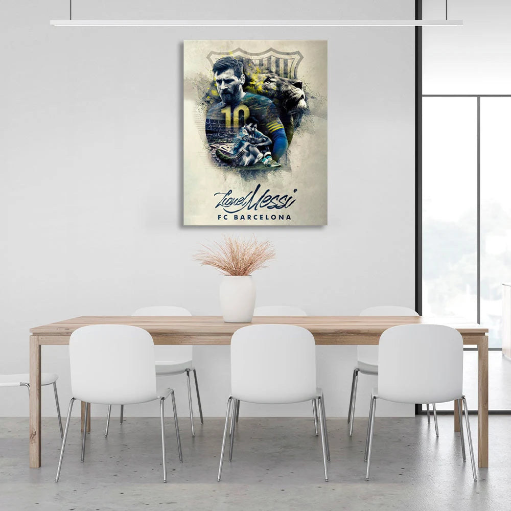 Messi's soccer player with the inscription Canvas Wall Art Print