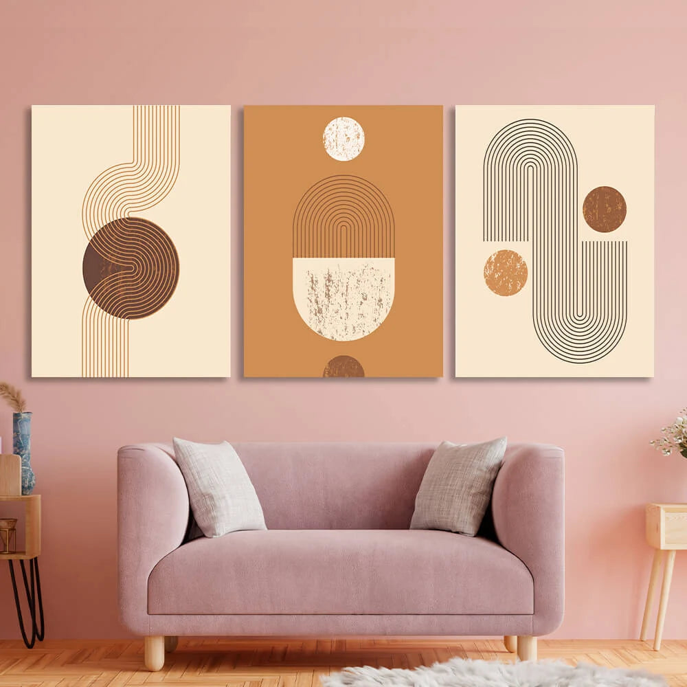 Modularer Kunstdruck auf Leinwand mit Figuren in Beige und Braun, mehrere Teile