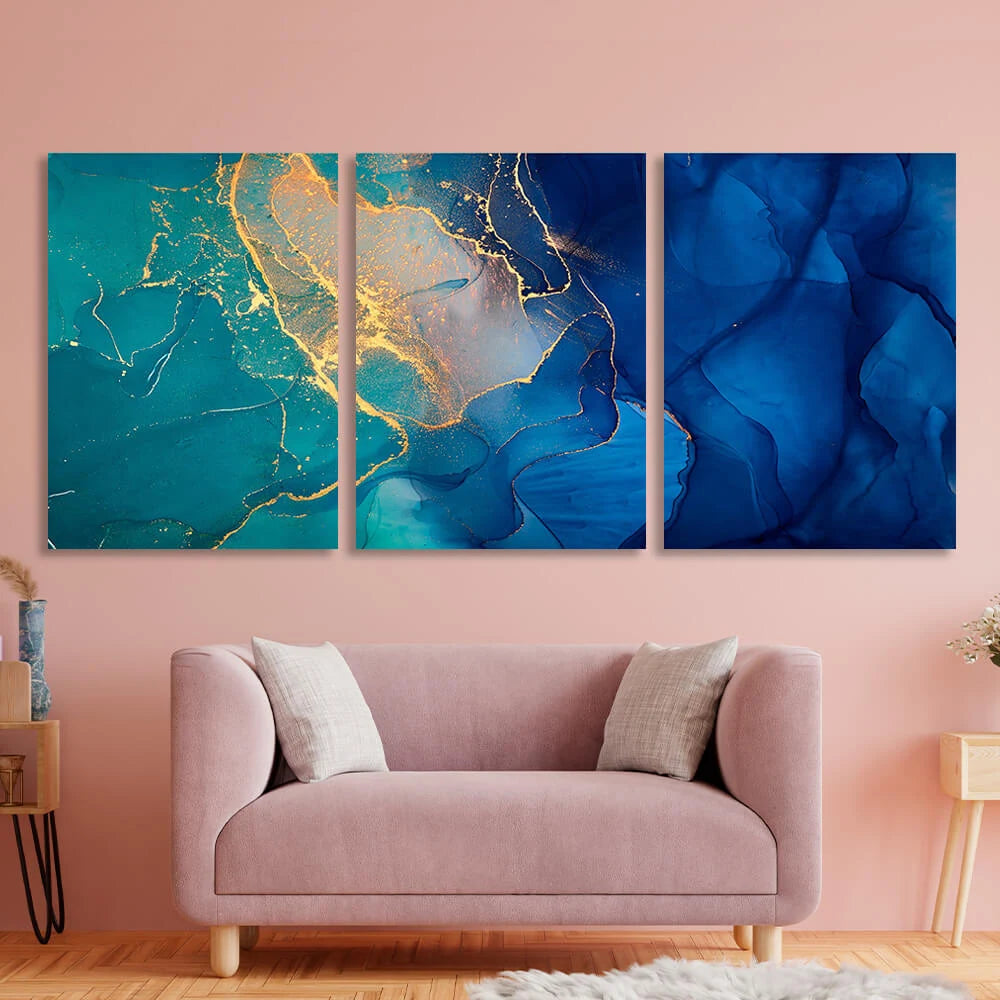 Modularer blau-grüner abstrakter mehrteiliger Kunstdruck auf Leinwand