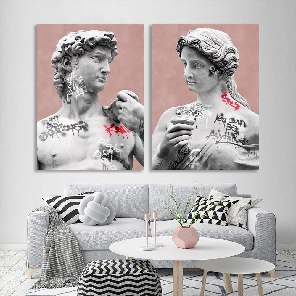 Modularer Kunstdruck auf Leinwand, Motiv griechische Statuen für den Innenbereich, mehrere Teile