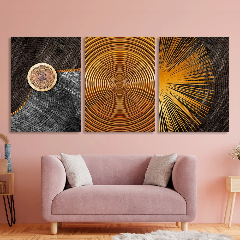 Modularer Kunstdruck auf Leinwand, mehrere Teile, in dunklen und goldenen Farbtönen