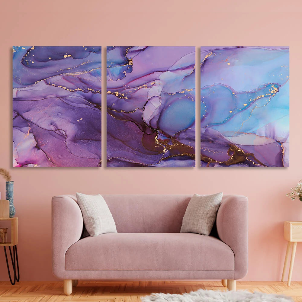 Modularer abstrakter Kunstdruck auf Leinwand, mehrteilig, Rosa und Lila