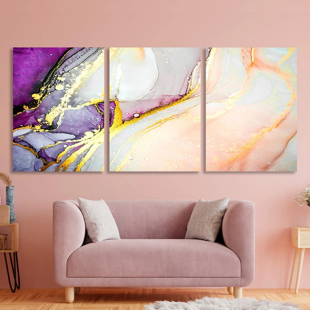 Modularer abstrakter mehrteiliger Kunstdruck auf Leinwand, pudriger Lavendel