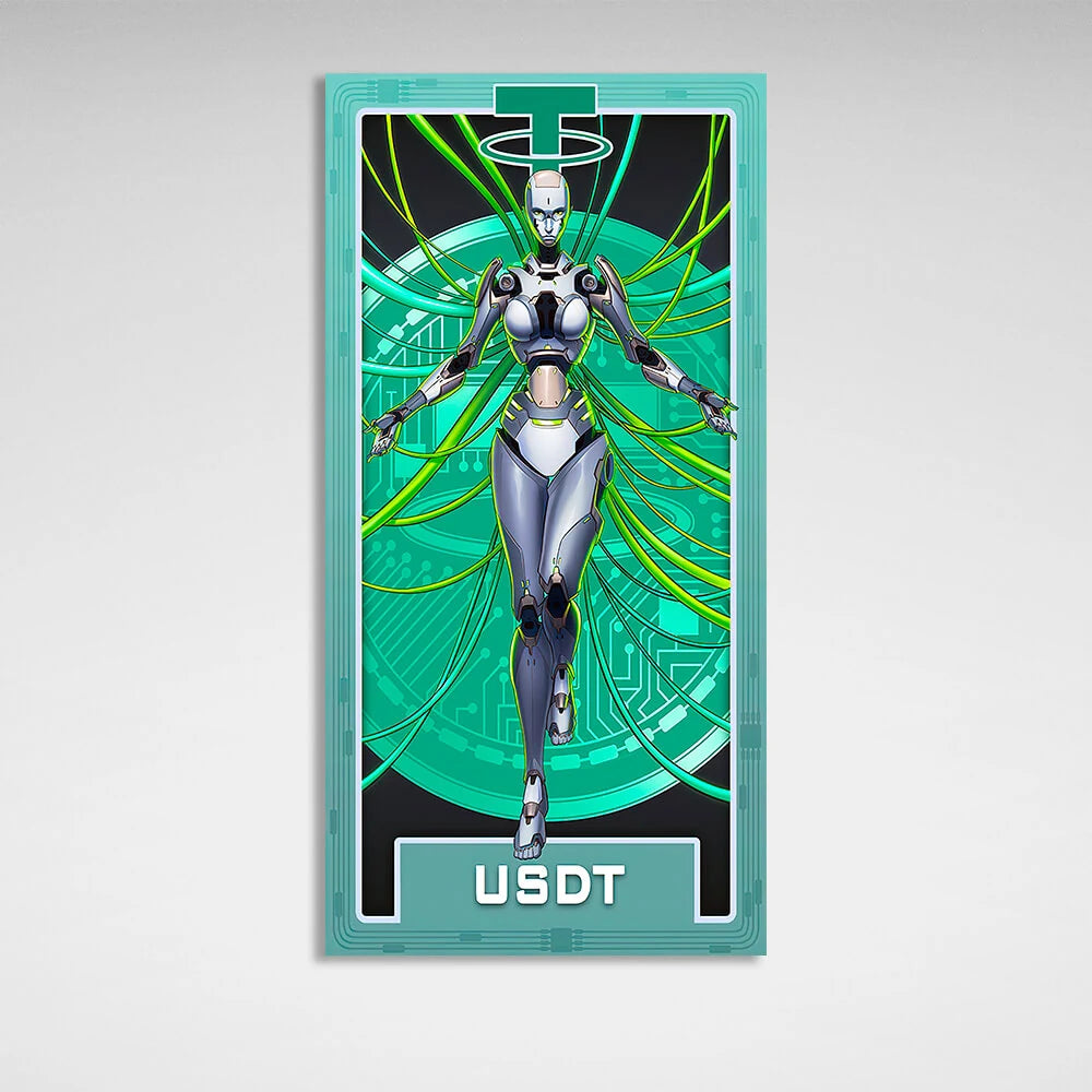 Geld Krypto Krieger Roboter Tether USDT Inspirierender Leinwand Wand Kunstdruck