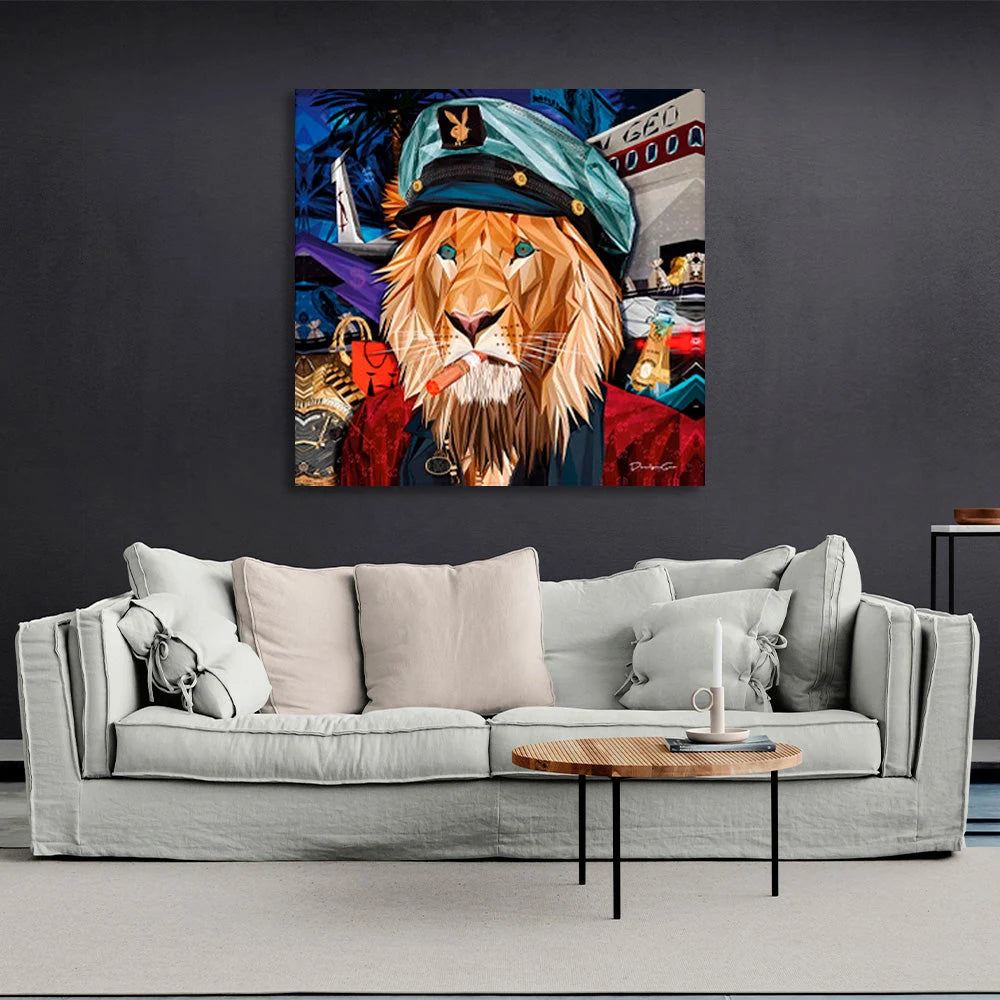 Pilotenlöwe in verschiedenen Farbschemata Leinwand-Wandkunstdruck