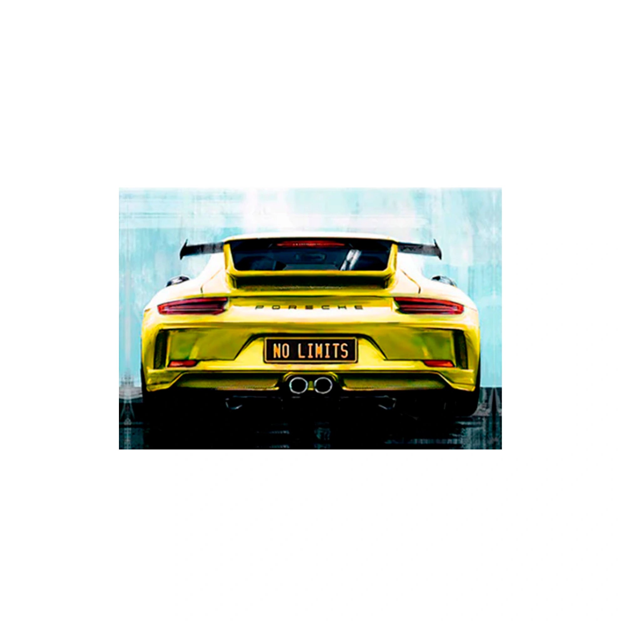 Porsche auf der Rückseite der "No Limit" Nummernschilder Leinwand Wand Kunstdruck