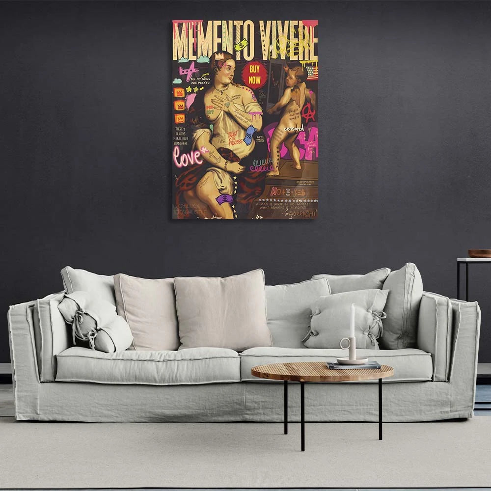 Pop-Art-Kunstdruck „Memento Vivere“ auf Leinwand