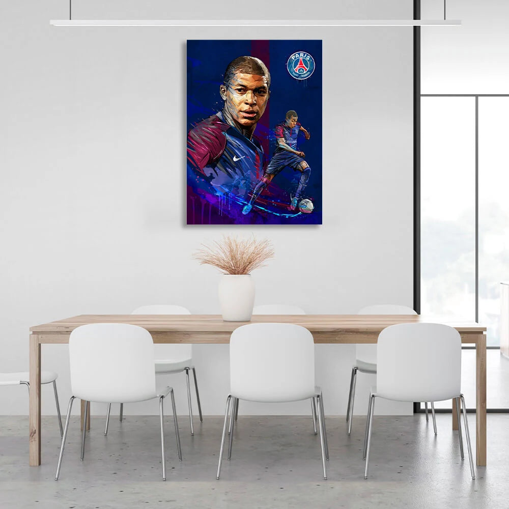 PSG footballer Kylian Mbappe Canvas Wall Art Print