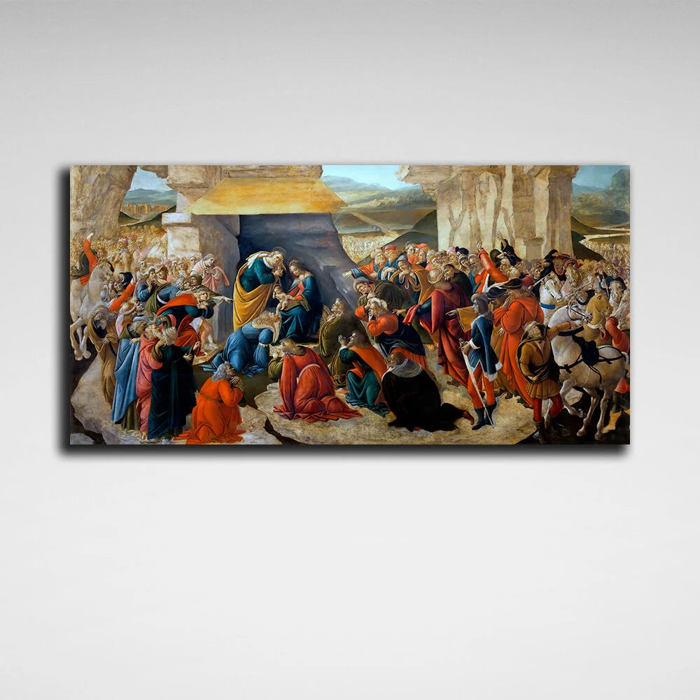 Reproduktion von Botticellis Anbetung der Heiligen Drei Könige, Reproduktion, Kunstdruck auf Leinwand