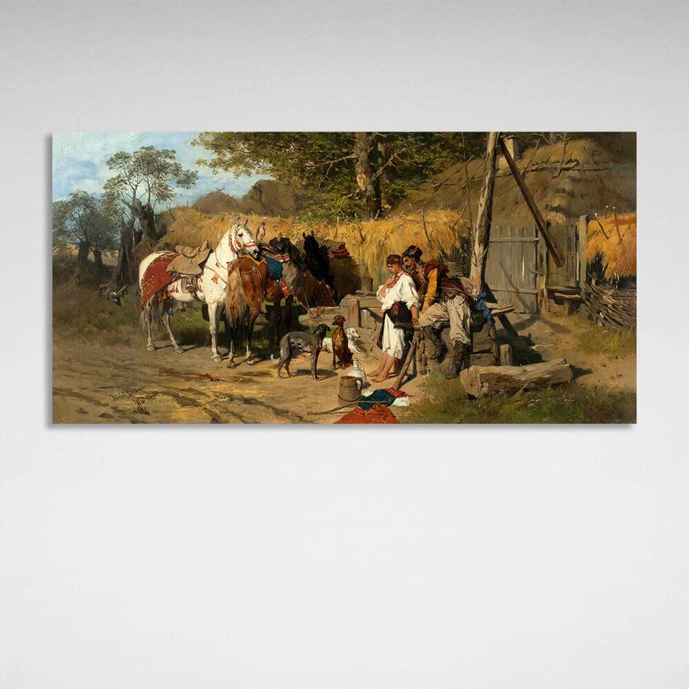 Reproduktion von Jozef Brant Kozak und das Mädchen, Reproduktion auf Leinwand, Kunstdruck
