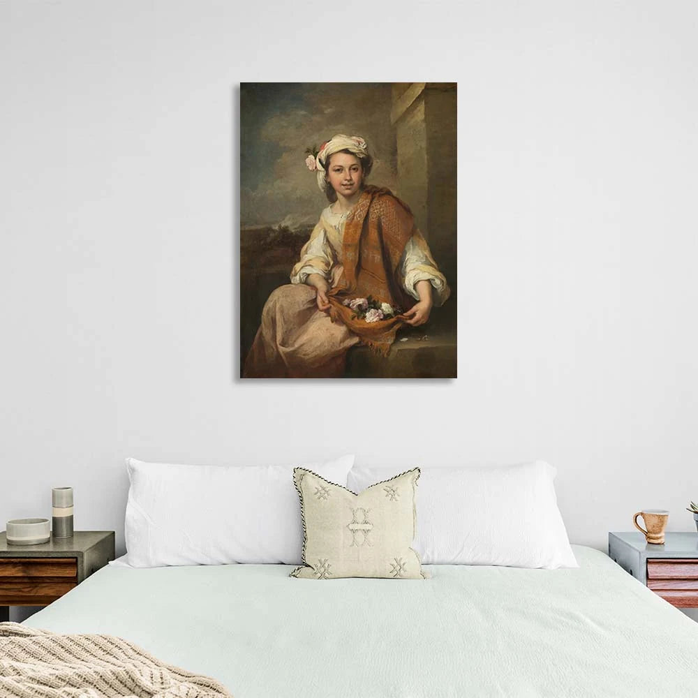 Reproduktion „Mädchen mit Blumen“ von Bartolomé Esteban Murillo, Reproduktion auf Leinwand, Kunstdruck