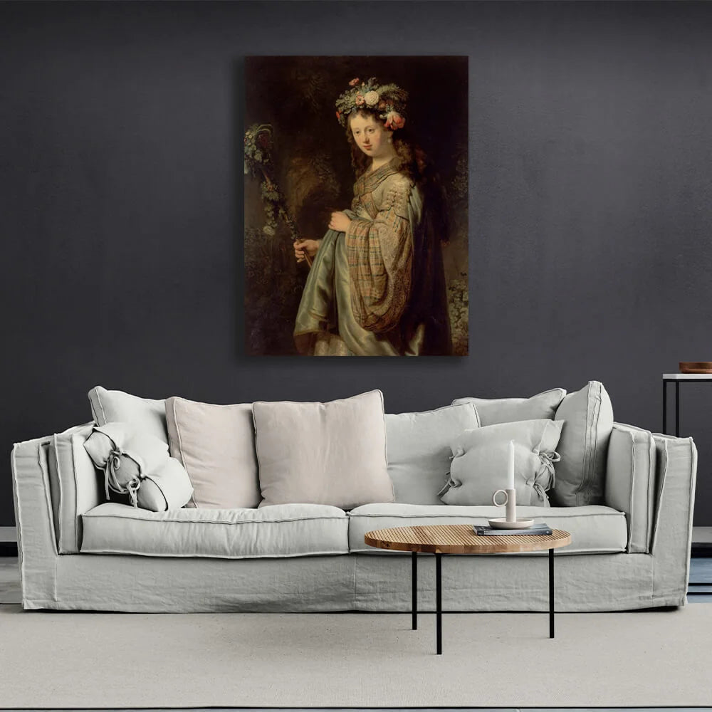 Reproduktion „Saskia als Flora“ von Rembrandt, Reproduktion auf Leinwand, Kunstdruck