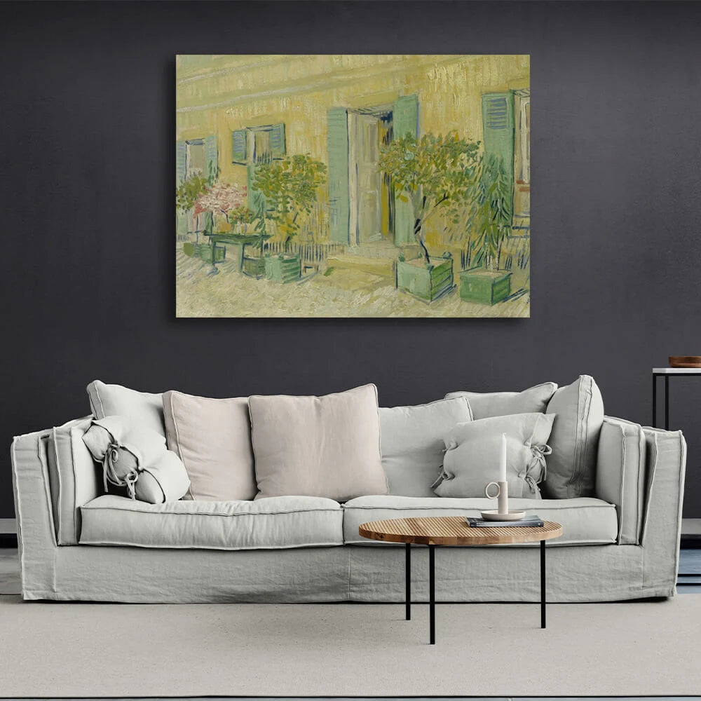 Reproduktion „Das Äußere des Restaurants in Agnières“ von Vincent van Gogh, Reproduktion, Kunstdruck auf Leinwand