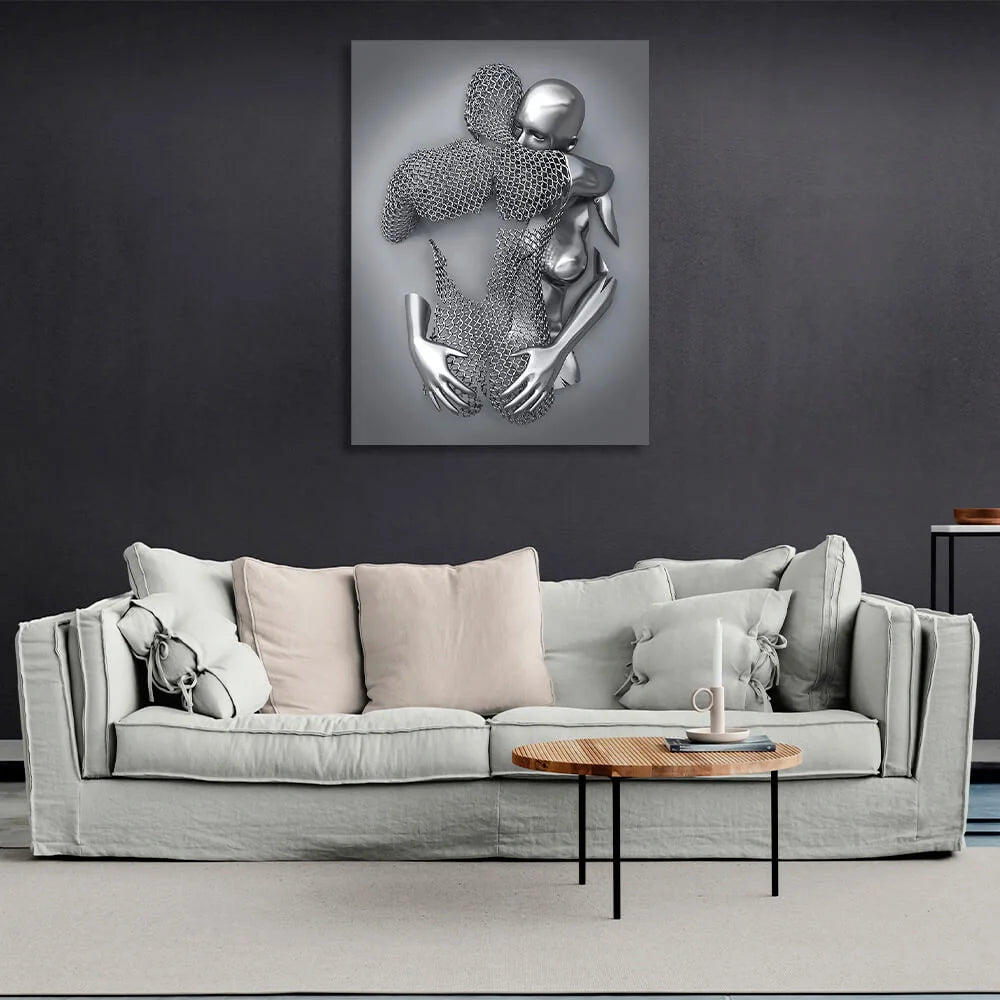 Leinwandbild mit Metallstatuen