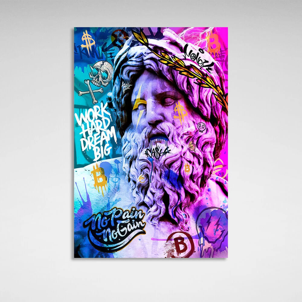Kunstdruck auf Leinwand mit Graffiti-Motiv „Statue des Zeus“