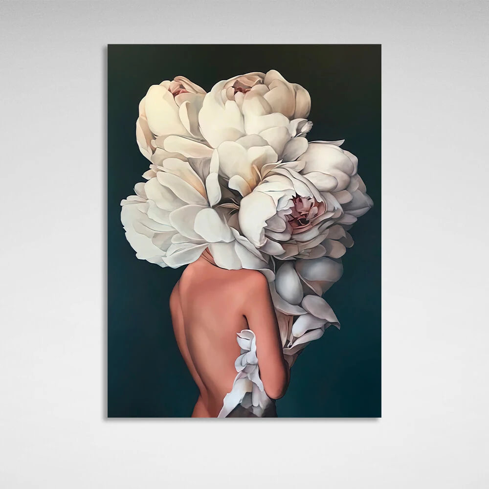 Das Mädchen mit den weißen Blumen auf dem Kopf ist ein grüner Leinwand-Kunstdruck.