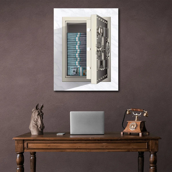 Der Safe mit dem Geld Inspirierender Kunstdruck auf Leinwand