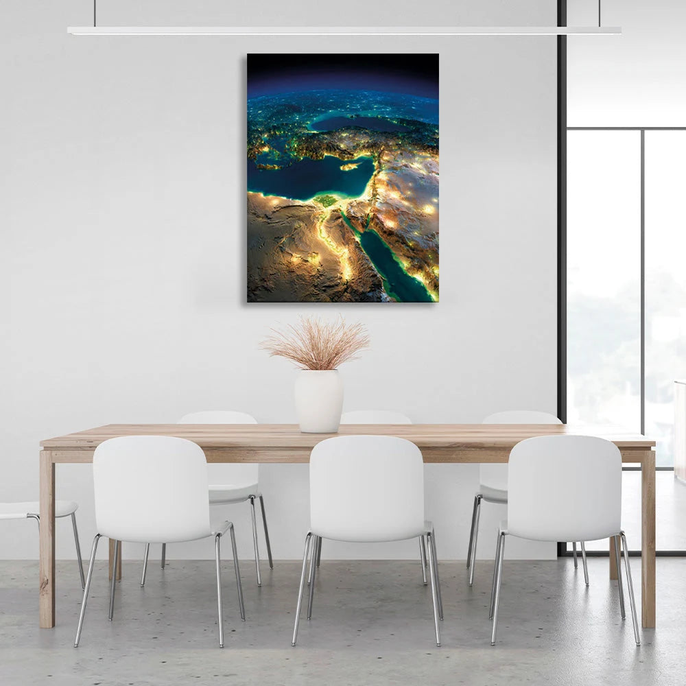 Kunstdruck auf Leinwand „Der Planet“ in Blau, Gelb, Grün und Blau
