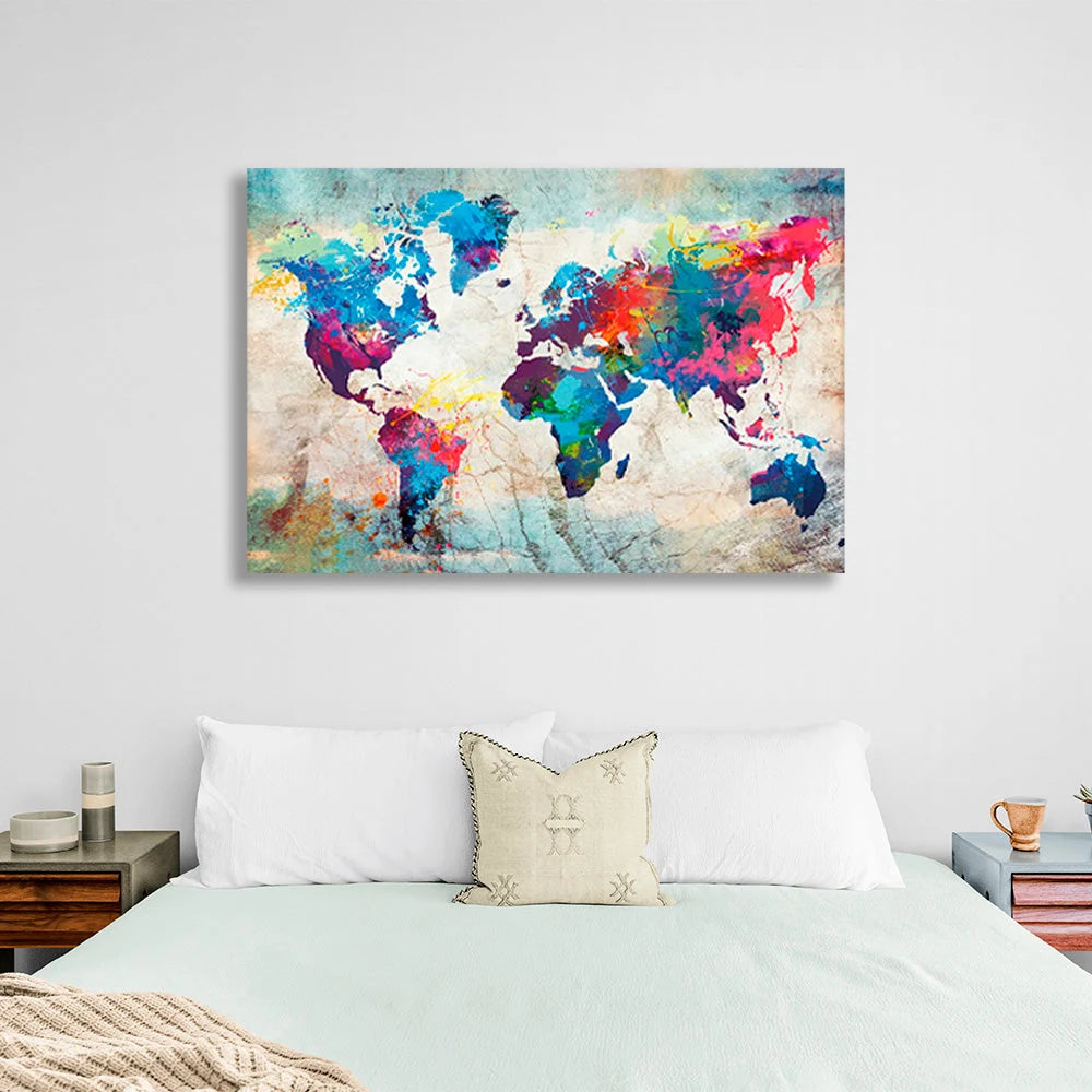 World map in different colors Canvas Wall Art Print