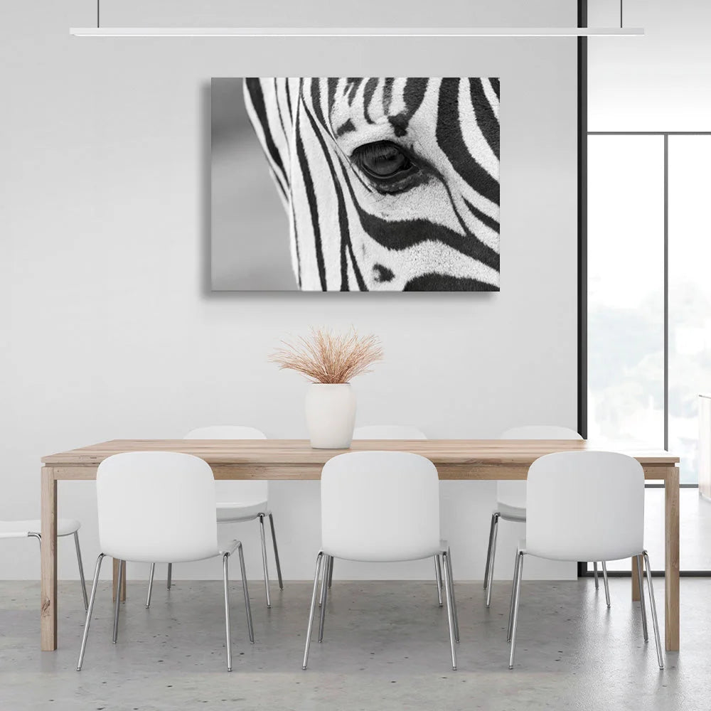 Kunstdruck auf Leinwand mit Zebra-Motiv, grauem Hintergrund