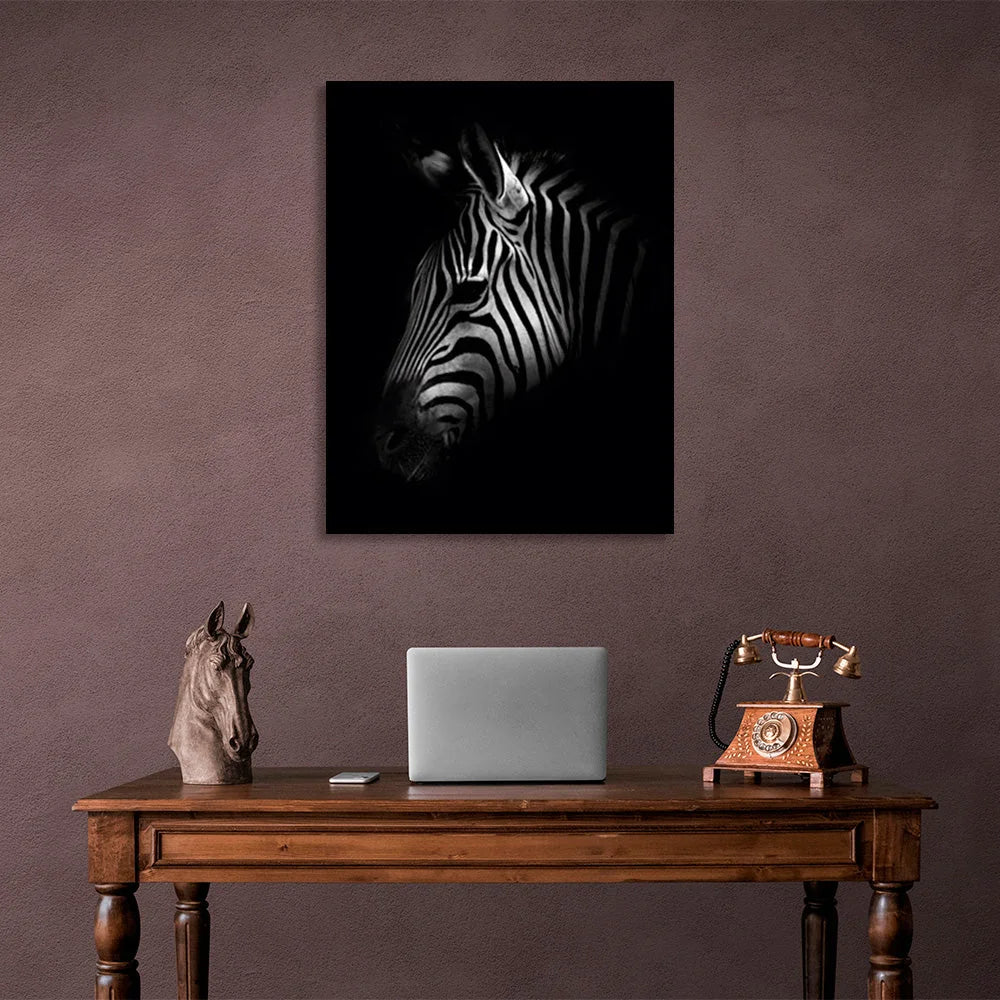 Zebra head on black background Canvas Wall Art Print
