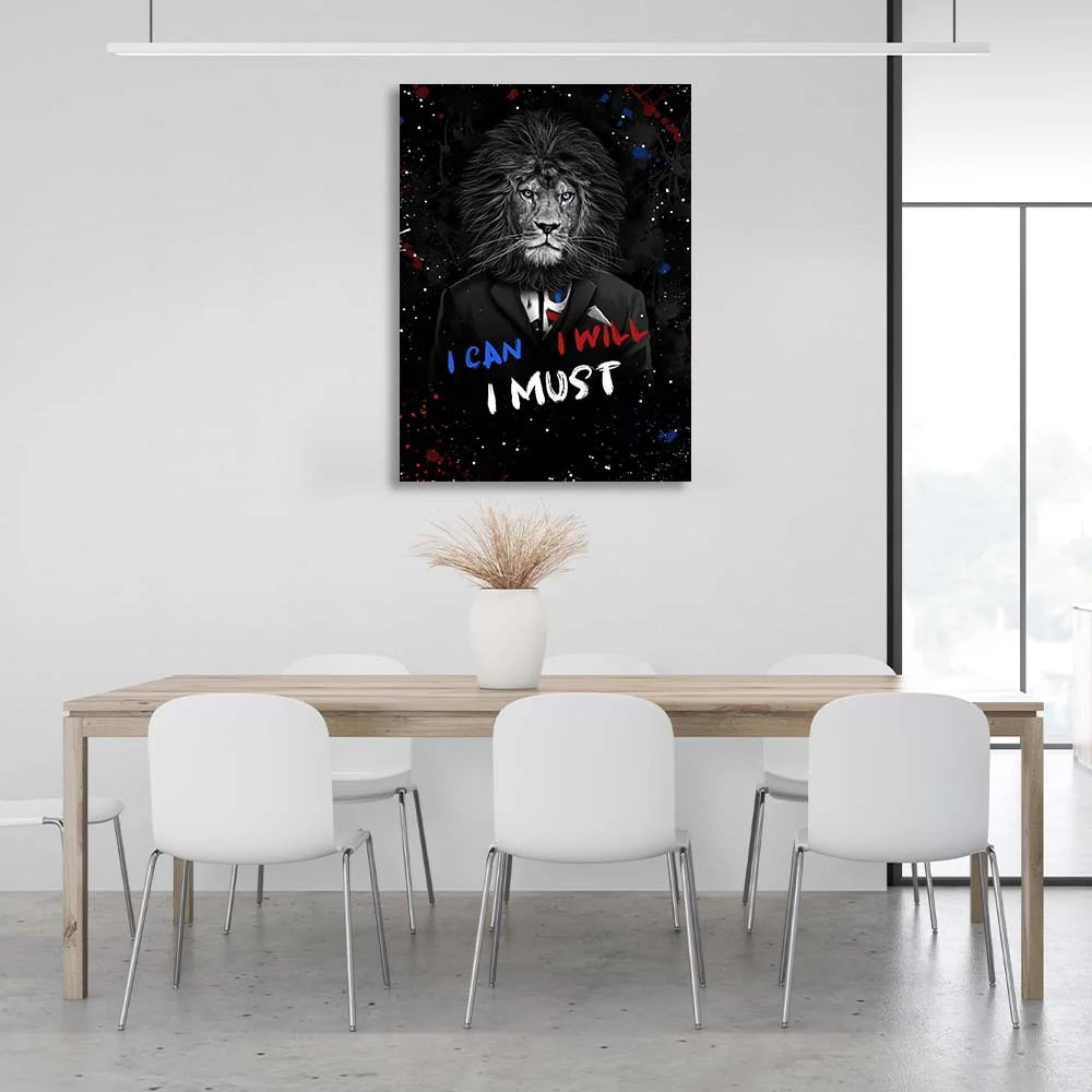 Lion I can, I will, I must, Motivational Canvas Wall Art Print
