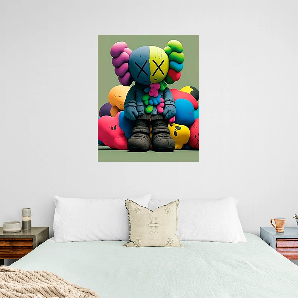 Kaws Colorful and Friends Canvas Art - Whimsical Urban Character Design for Modern Decor