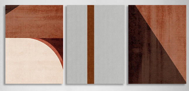 Modulares abstraktes Bild mit einer ausgeprägten braunen Farbe. Mehrteiliger Kunstdruck auf Leinwand