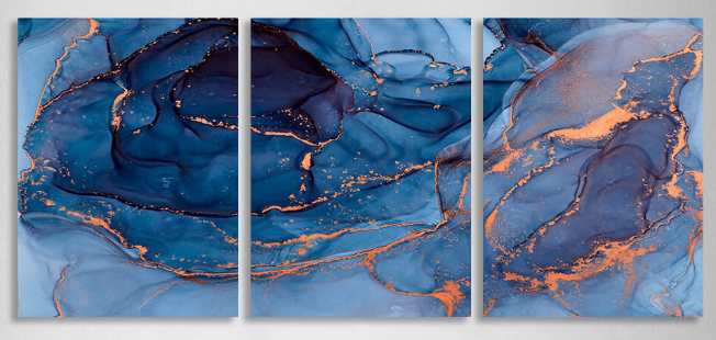 Modularer, abstrakter Kunstdruck auf Leinwand, mehrere Teile, Marineblau