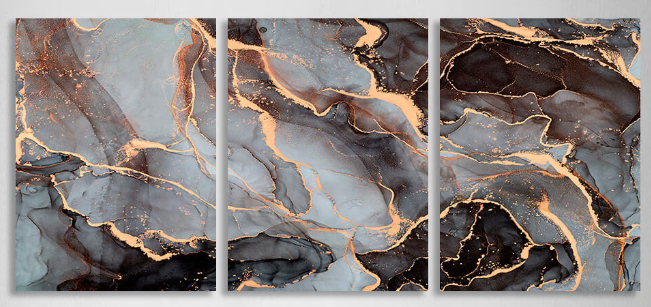 Modularer Kunstdruck auf Leinwand, mehrteilig, grau-gold, Abstraktion