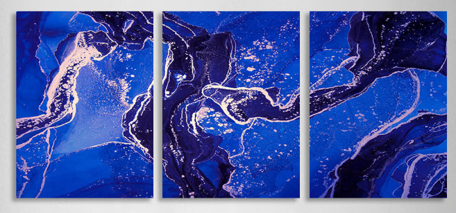 Modularer, abstrakter Kunstdruck auf Leinwand, mehrere Teile, Marineblau