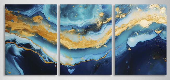 Mehrteiliger Kunstdruck auf Leinwand, Blauer Marmor mit Gold