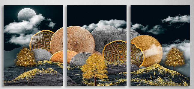 Modularer abstrakter Baum in Gold, mehrteiliger Leinwand-Kunstdruck